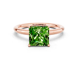 Rose gold Princess Cut Peridot Solitaire Ring with Thin Band and Four-Prong Setting