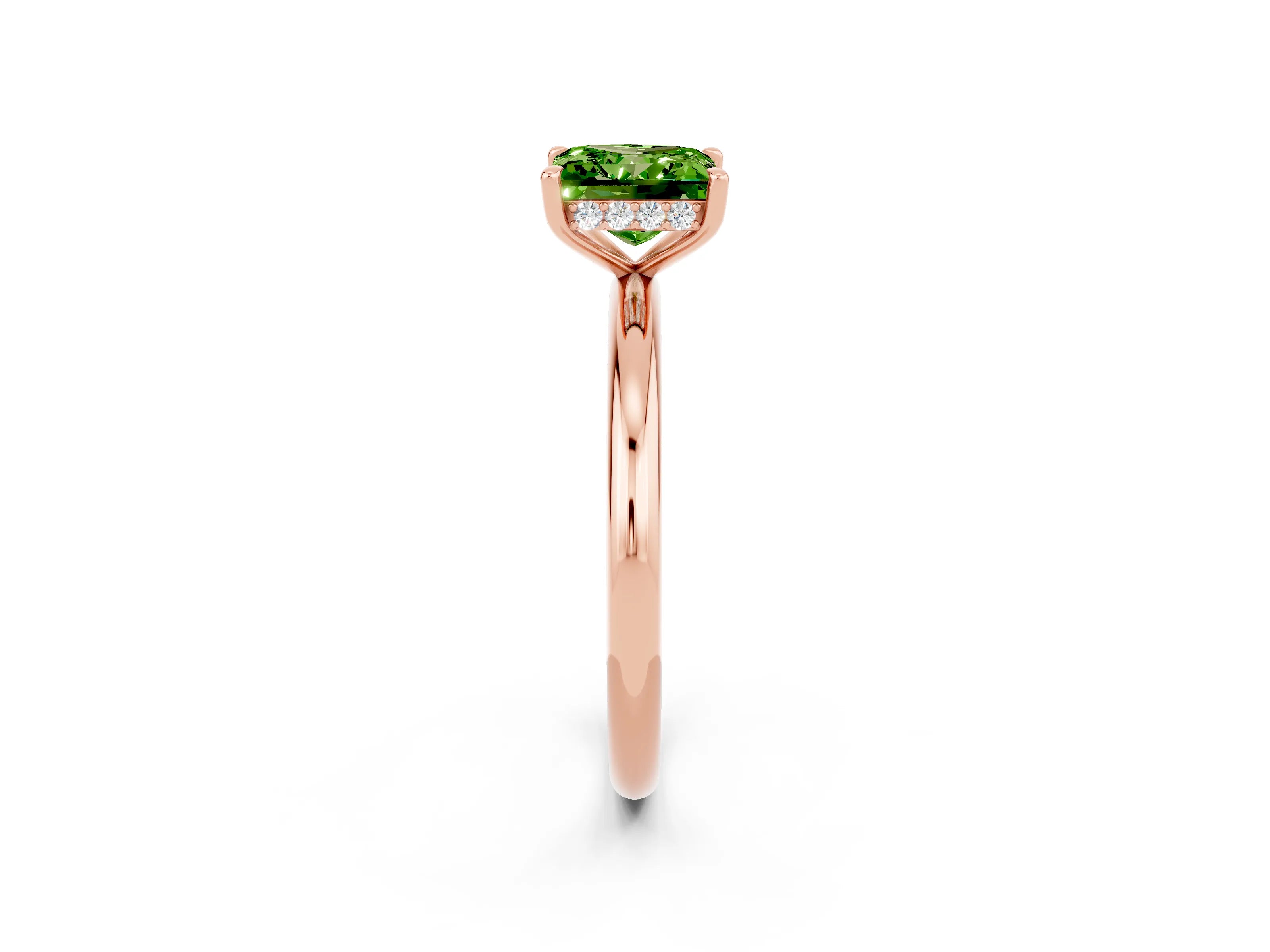 Rose gold Princess Cut Peridot Solitaire Ring with Thin Band and Four-Prong Setting_2