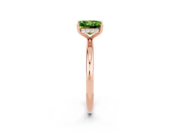 Rose gold Princess Cut Peridot Solitaire Ring with Thin Band and Four-Prong Setting