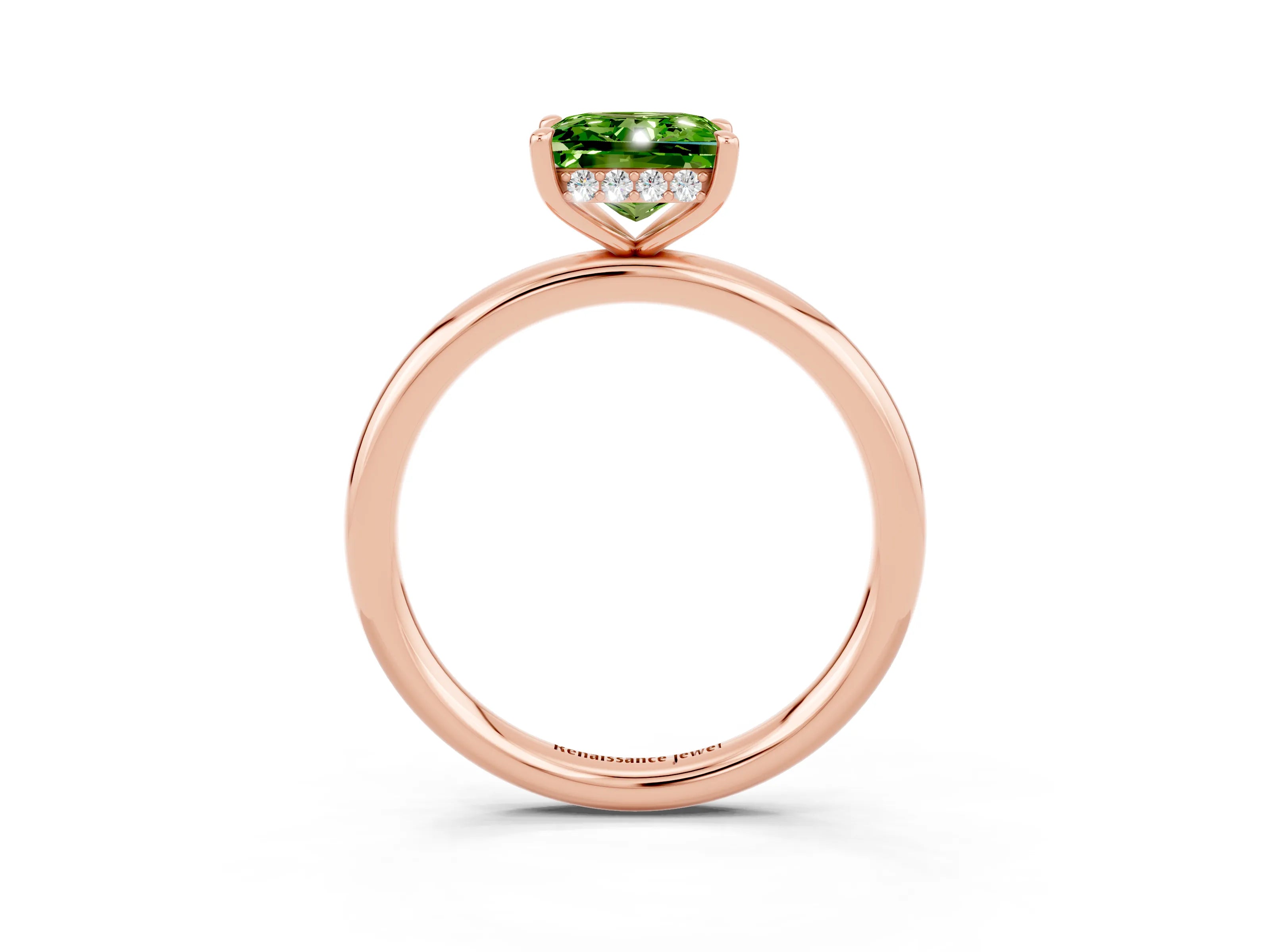 Rose gold Princess Cut Peridot Solitaire Ring with Thin Band and Four-Prong Setting_3