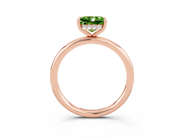 Rose gold Princess Cut Peridot Solitaire Ring with Thin Band and Four-Prong Setting