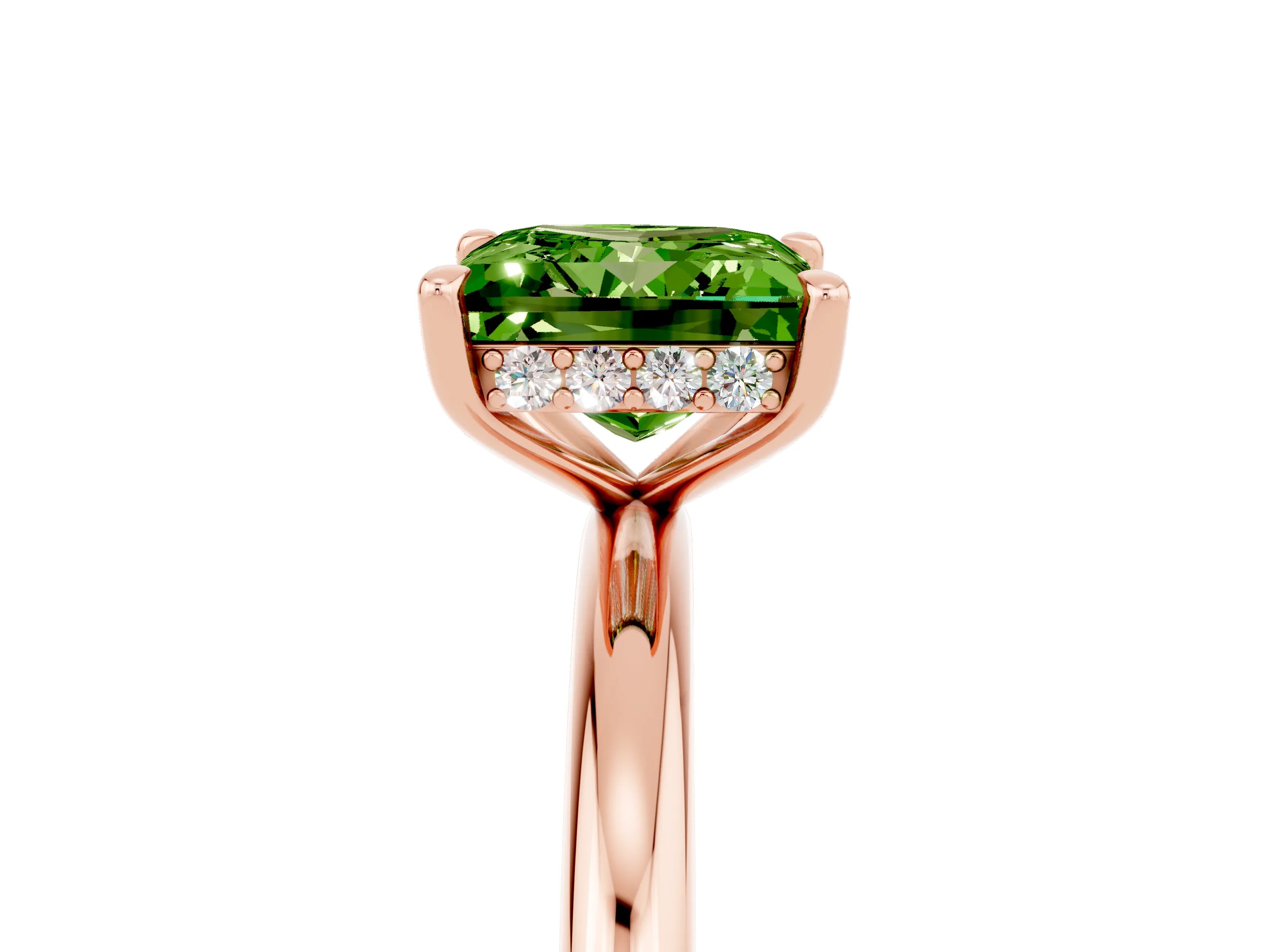 Rose gold Princess Cut Peridot Solitaire Ring with Thin Band and Four-Prong Setting_5