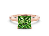 Rose gold Princess Cut Peridot Solitaire Ring with Thin Band and Prong Setting_12
