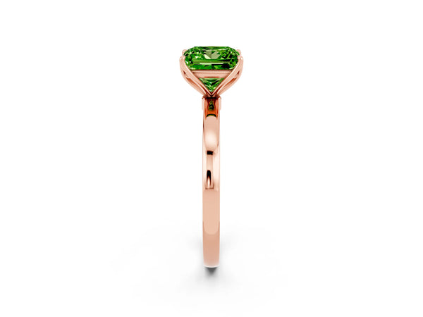 Rose gold Princess Cut Peridot Solitaire Ring with Thin Band and Prong Setting