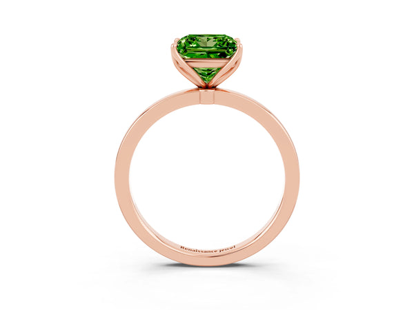 Rose gold Princess Cut Peridot Solitaire Ring with Thin Band and Prong Setting