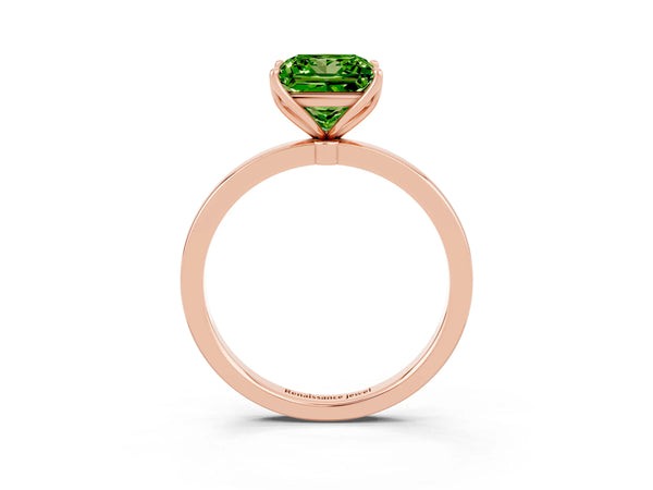 Rose gold Princess Cut Peridot Solitaire Ring with Thin Band and Prong Setting