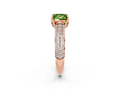 Rose gold Princess Cut Peridot Solitaire Ring with Three-Row Pavé Band and Four-Prong Setting_14