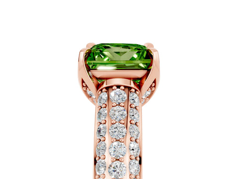 Rose gold Princess Cut Peridot Solitaire Ring with Three-Row Pavé Band and Four-Prong Setting_17