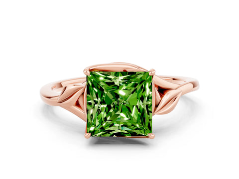 Rose gold Princess Cut Peridot Solitaire Ring with Twist Band and Four-Prong Setting_24