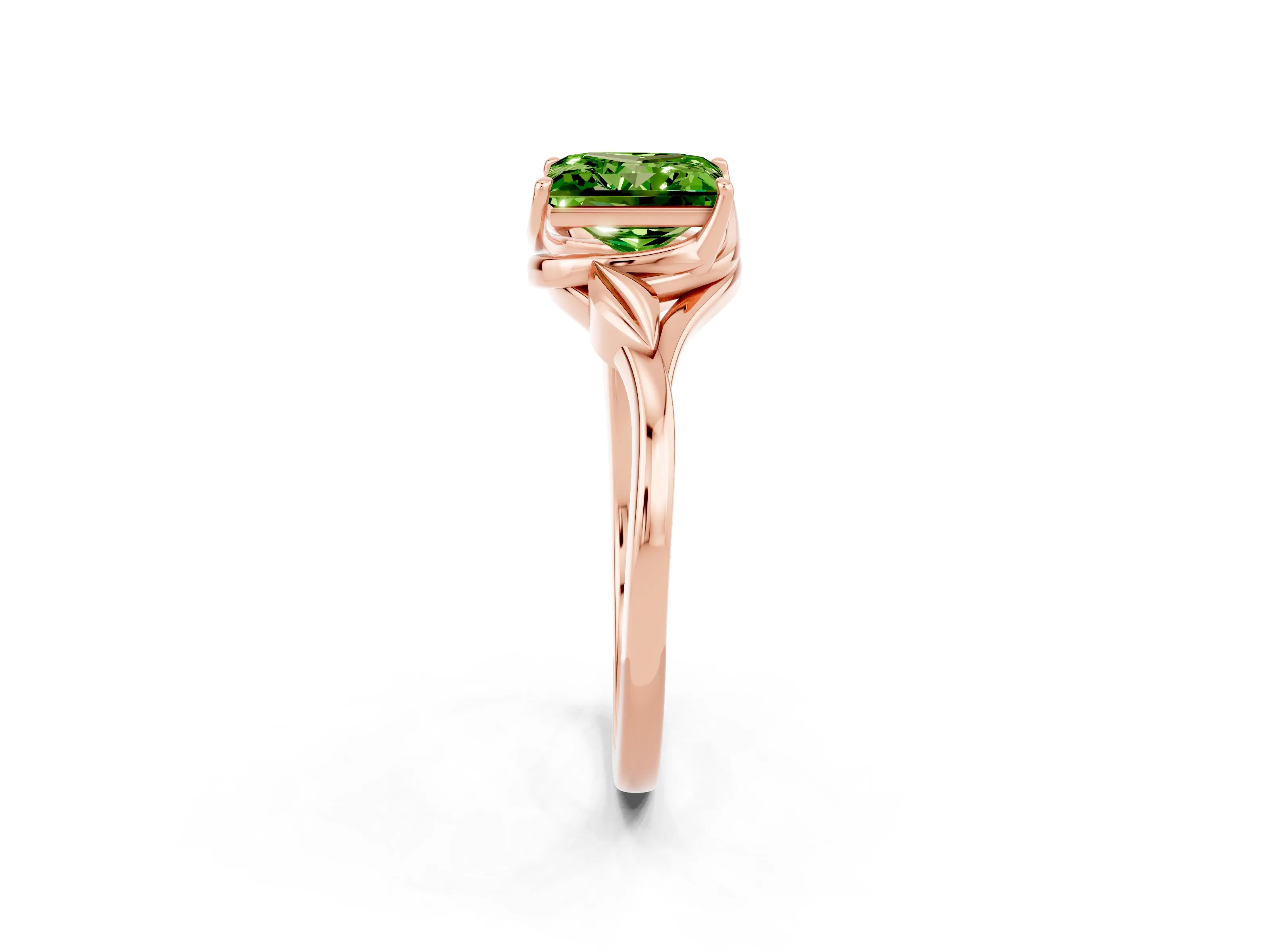 Rose gold Princess Cut Peridot Solitaire Ring with Twist Band and Four-Prong Setting_26