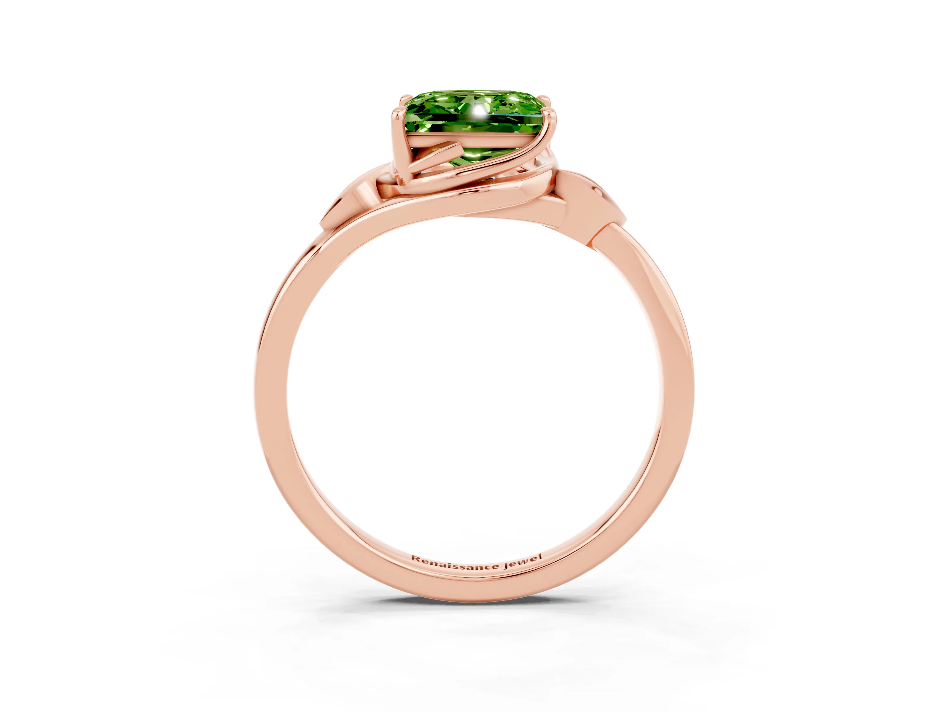 Rose gold Princess Cut Peridot Solitaire Ring with Twist Band and Four-Prong Setting_27