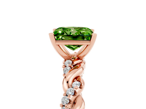 Rose gold Princess Cut Peridot Solitaire Ring with Twisted Band and Pavé Accents_5