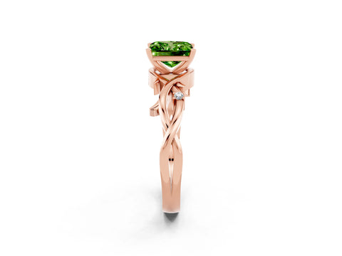 Rose gold Princess Cut Peridot Solitaire Ring with Twisted Band and Prong Setting_2