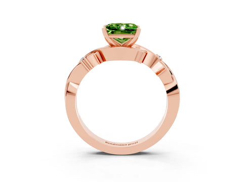 Rose gold Princess Cut Peridot Solitaire Ring with Twisted Band and Prong Setting_3