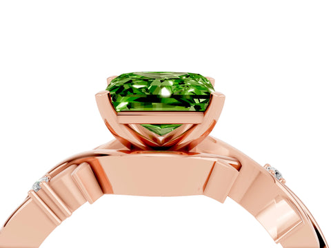 Rose gold Princess Cut Peridot Solitaire Ring with Twisted Band and Prong Setting_4