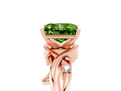 Rose gold Princess Cut Peridot Solitaire Ring with Twisted Band and Prong Setting_5