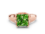 Rose gold Princess Cut Peridot Solitaire Ring with Wide Band and Prong Setting