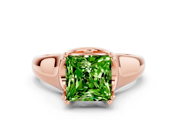 Rose gold Princess Cut Peridot Solitaire Ring with Wide Band and Prong Setting