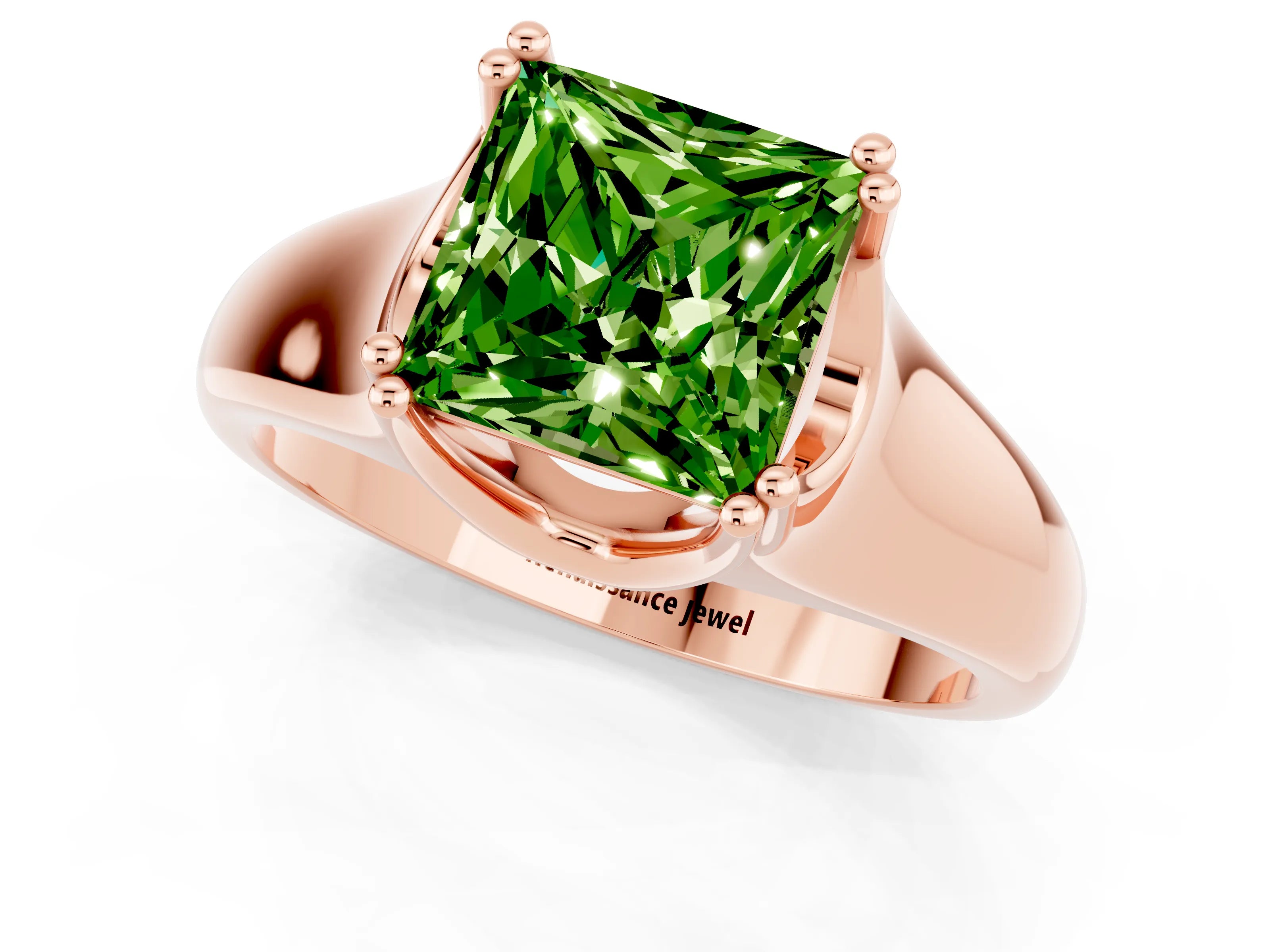 Rose gold Princess Cut Peridot Solitaire Ring with Wide Band and Prong Setting_1