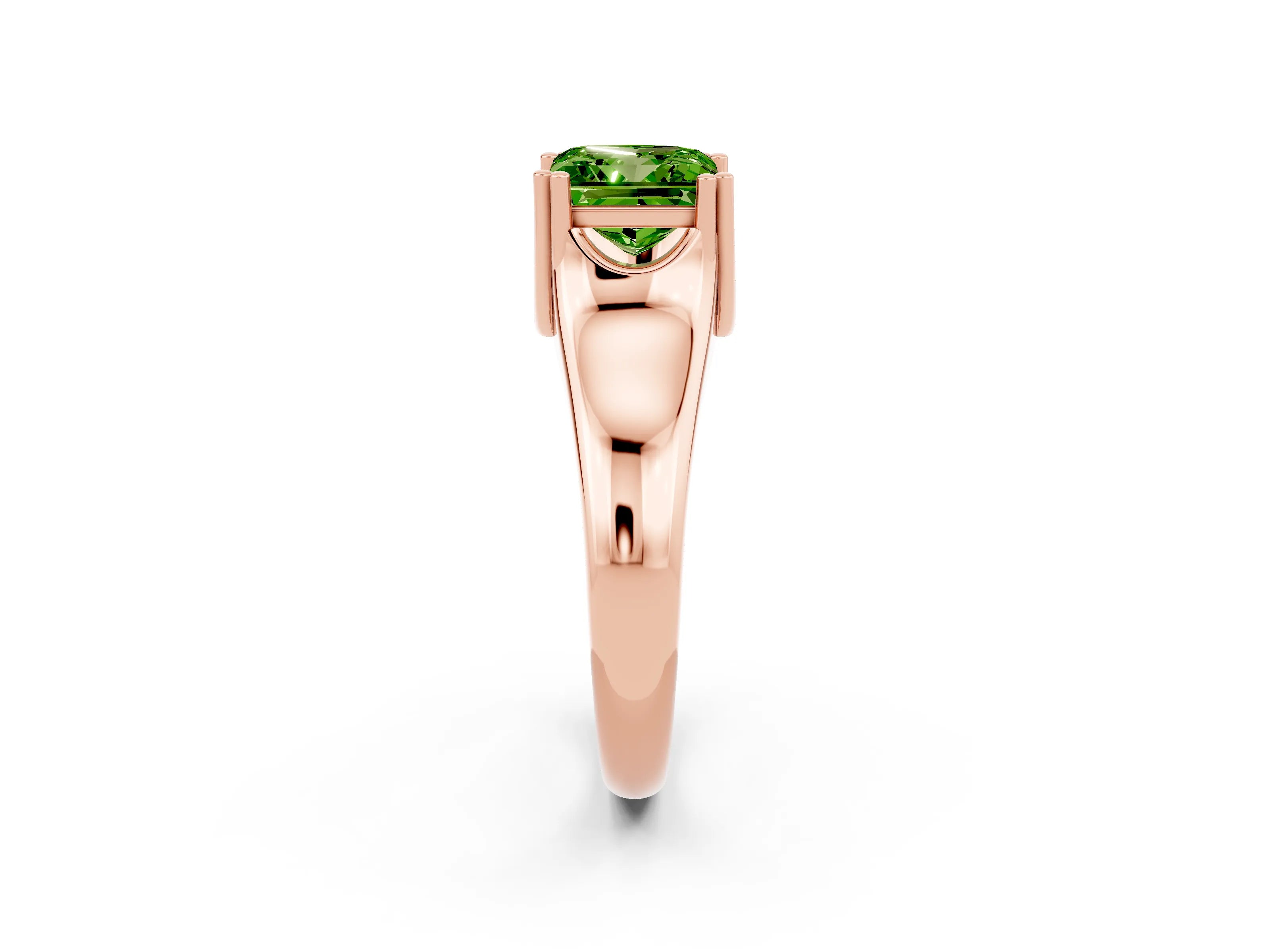 Rose gold Princess Cut Peridot Solitaire Ring with Wide Band and Prong Setting_2