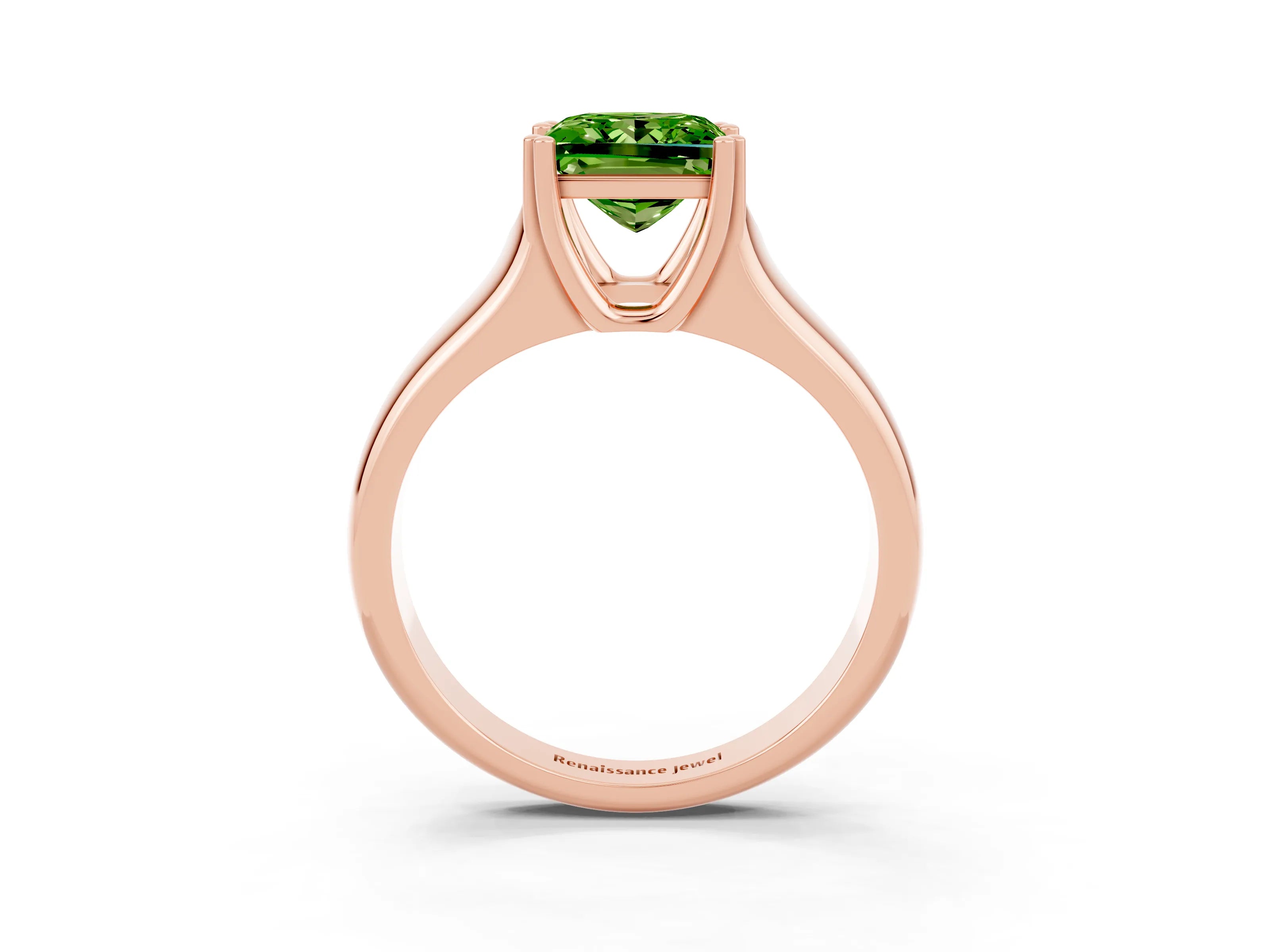 Rose gold Princess Cut Peridot Solitaire Ring with Wide Band and Prong Setting_3