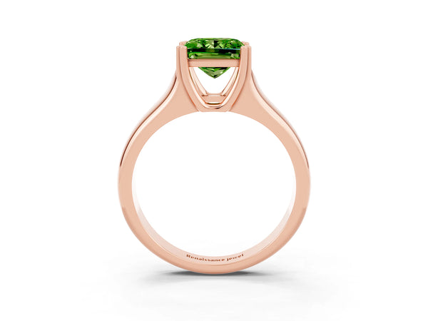 Rose gold Princess Cut Peridot Solitaire Ring with Wide Band and Prong Setting