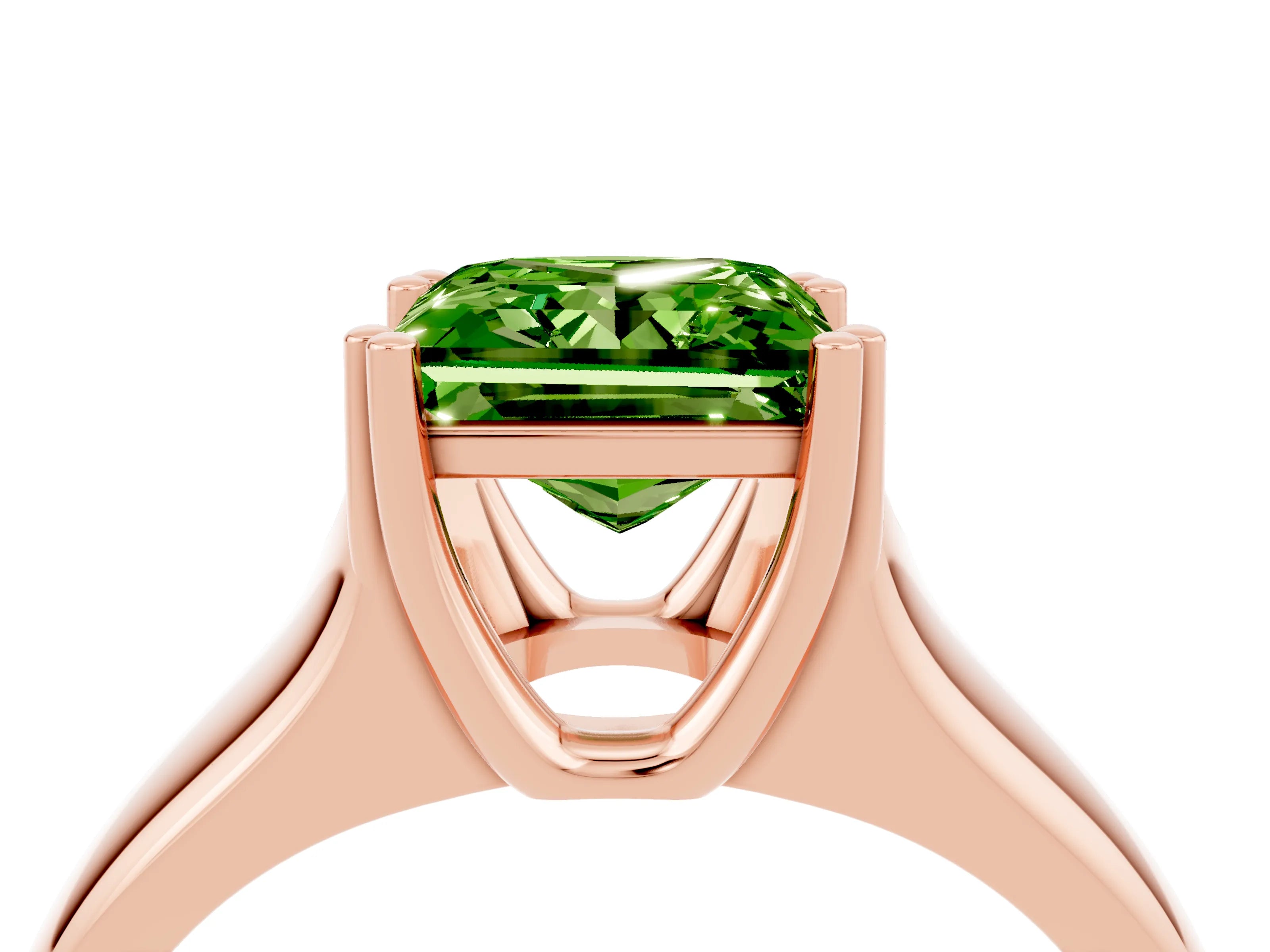Rose gold Princess Cut Peridot Solitaire Ring with Wide Band and Prong Setting_4