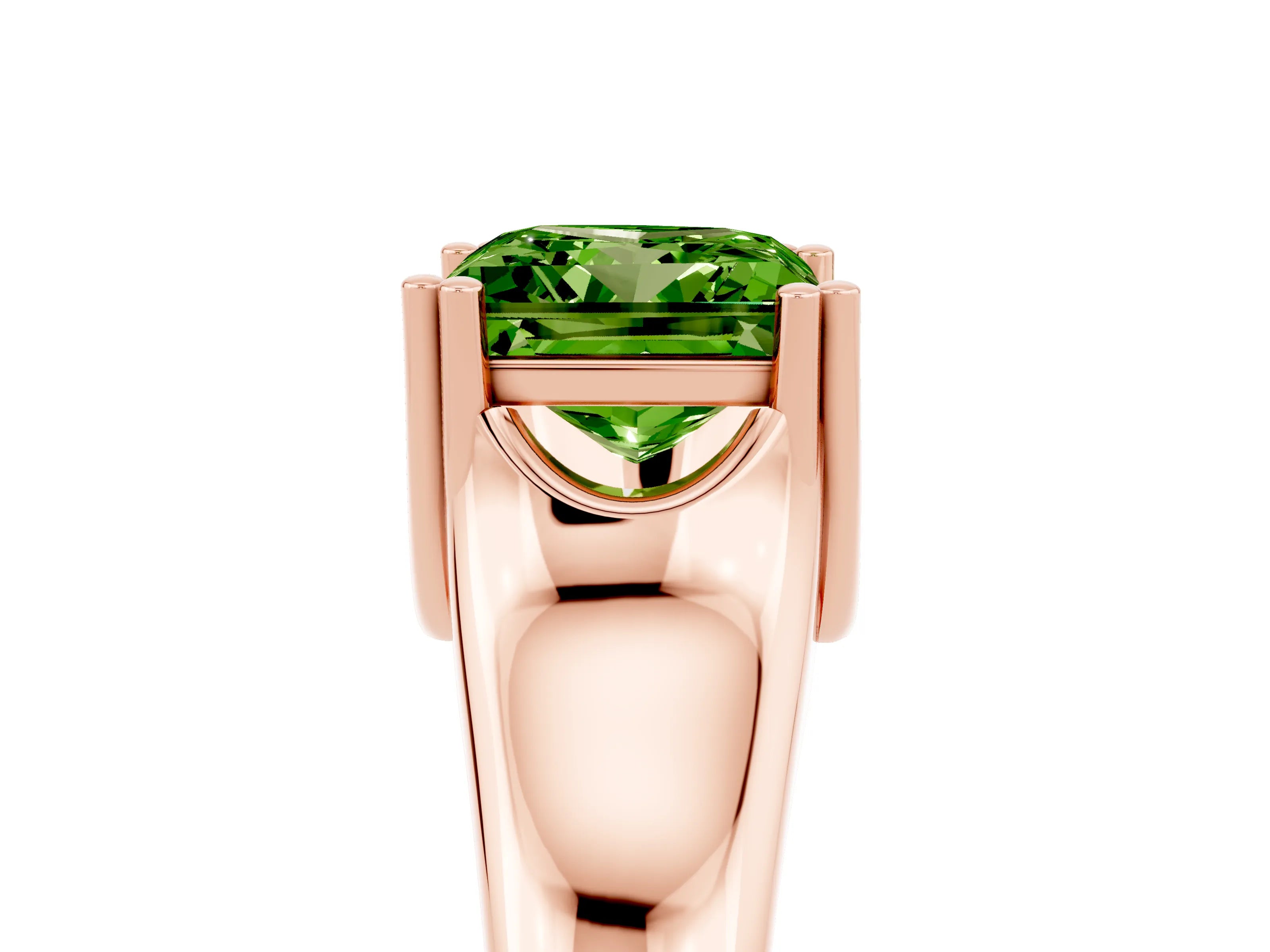 Rose gold Princess Cut Peridot Solitaire Ring with Wide Band and Prong Setting_5