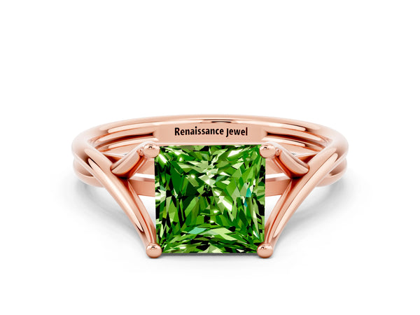 Rose gold Princess Cut Peridot Solitaire Twist Band Prong Setting Ring