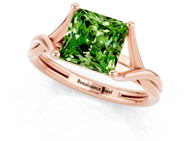 Rose gold Princess Cut Peridot Solitaire Twist Band Prong Setting Ring
