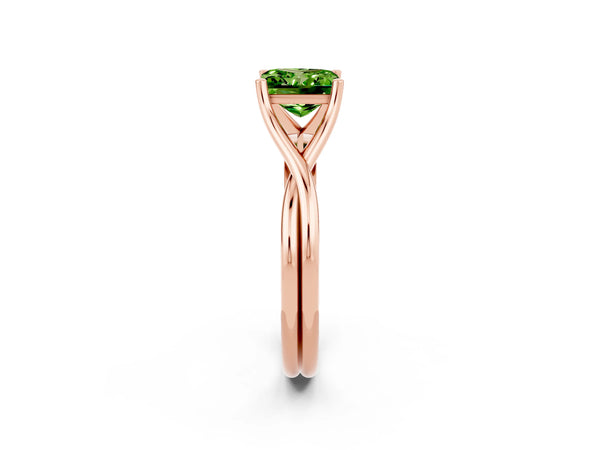 Rose gold Princess Cut Peridot Solitaire Twist Band Prong Setting Ring