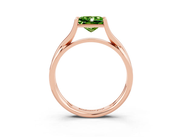 Rose gold Princess Cut Peridot Solitaire Twist Band Prong Setting Ring