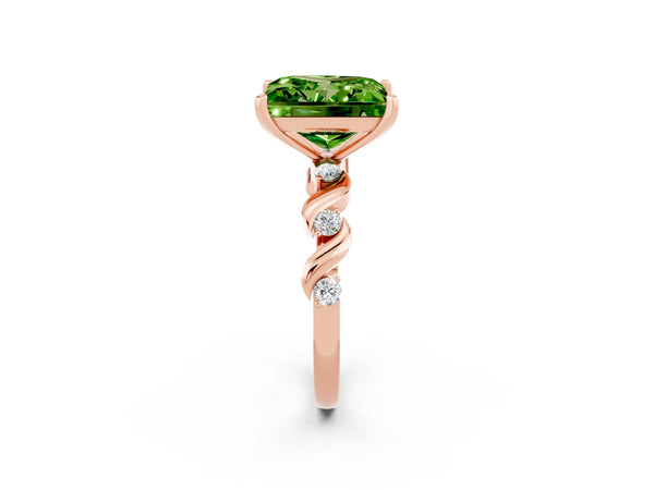 Rose gold Princess Cut Peridot Solitaire Twisted Band with Round  Accents and Prong Setting