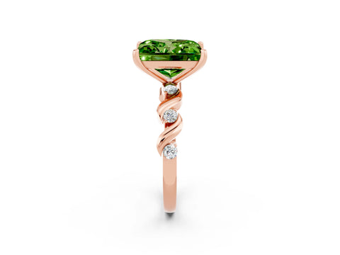 Rose gold Princess Cut Peridot Solitaire Twisted Band with Round  Accents and Prong Setting_14