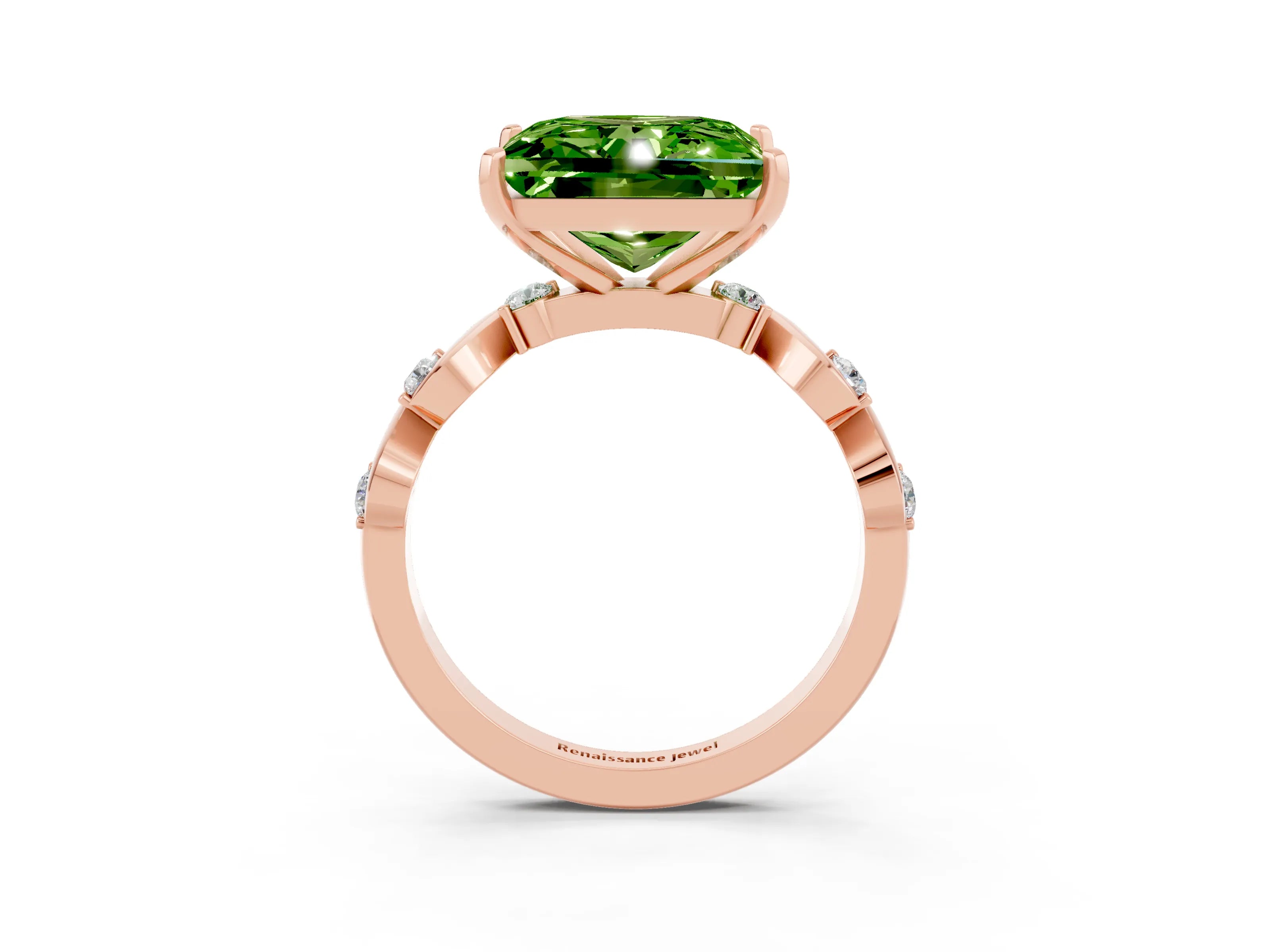 Rose gold Princess Cut Peridot Solitaire Twisted Band with Round  Accents and Prong Setting_15