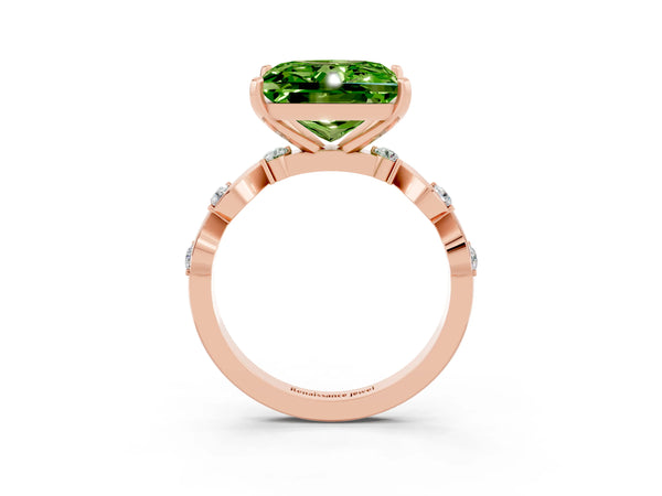 Rose gold Princess Cut Peridot Solitaire Twisted Band with Round  Accents and Prong Setting