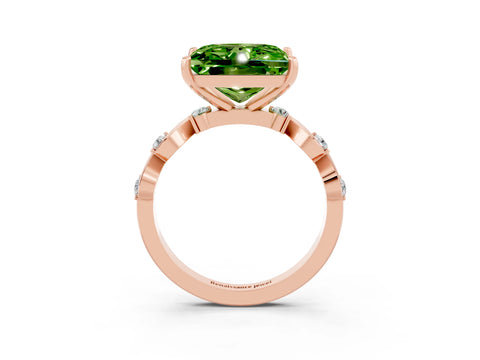 Rose gold Princess Cut Peridot Solitaire Twisted Band with Round  Accents and Prong Setting_15