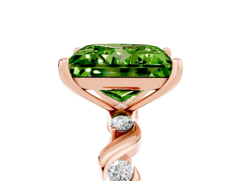 Rose gold Princess Cut Peridot Solitaire Twisted Band with Round  Accents and Prong Setting_17