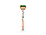 Rose gold Princess Cut Peridot Solitaire with Side Baguettes and Channel Set Band_2