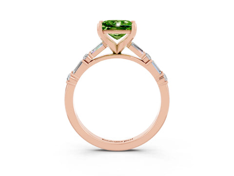 Rose gold Princess Cut Peridot Solitaire with Side Baguettes and Channel Set Band_3