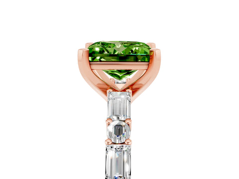 Rose gold Princess Cut Peridot Solitaire with Side Baguettes and Channel Set Band_5