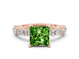 Rose gold Princess Cut Peridot Solitaire with Side Stones, Pave Band, Four-Prong Setting_24