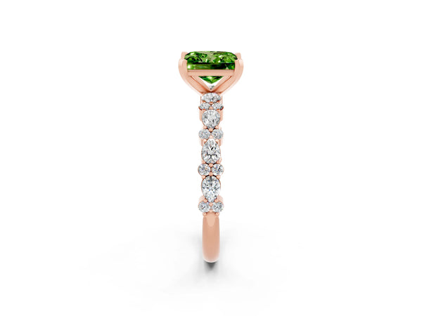 Rose gold Princess Cut Peridot Side Stone Solitaire Ring with Round  and Four-Prong Setting