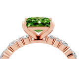 Rose gold Princess Cut Peridot Solitaire with Side Stones, Pave Band, Four-Prong Setting_28
