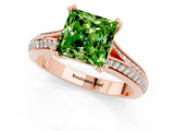 Rose gold Princess Cut Peridot Split Shank Engagement Ring with Pavé Band_1