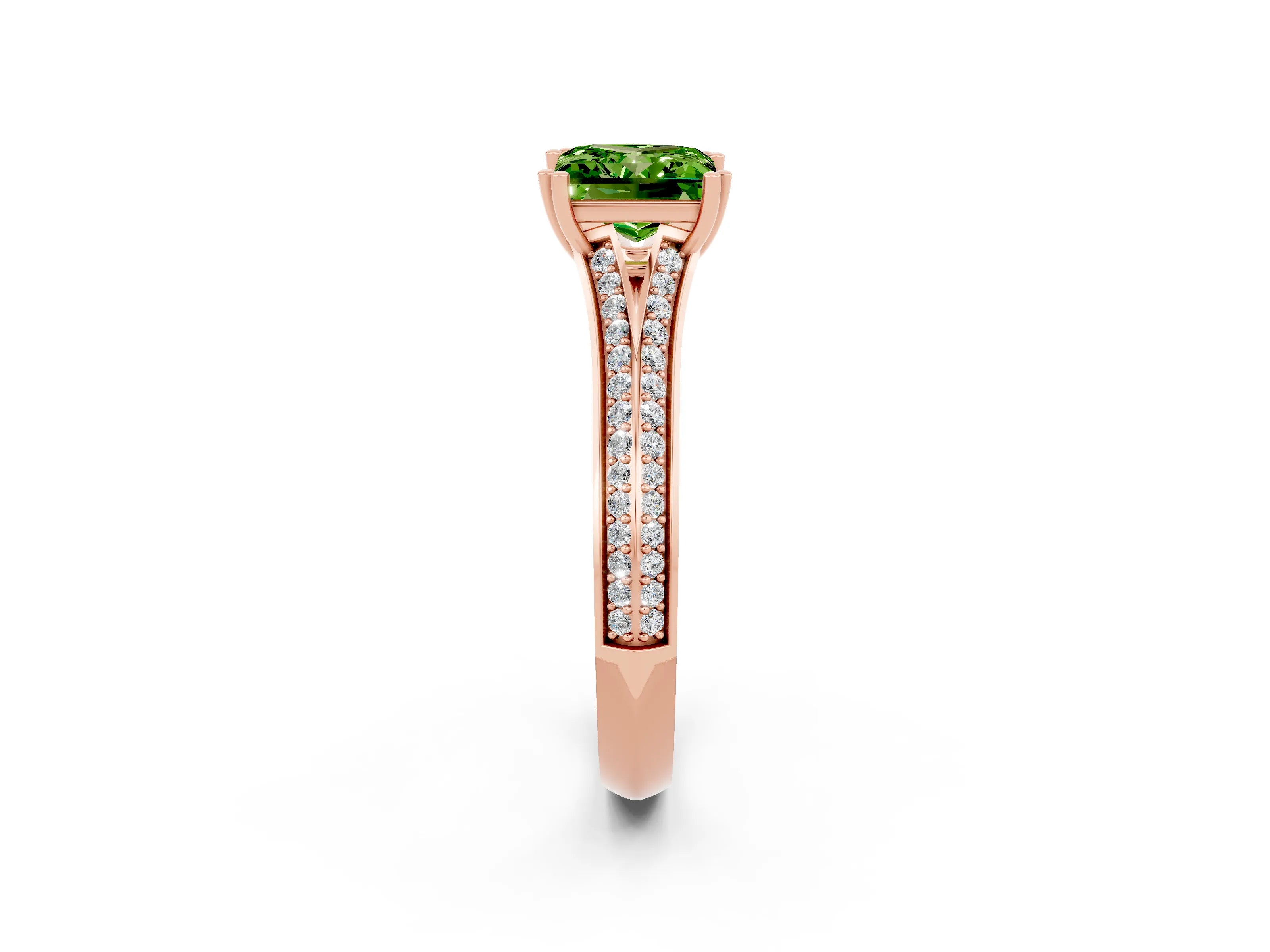 Rose gold Princess Cut Peridot Split Shank Engagement Ring with Pavé Band_2