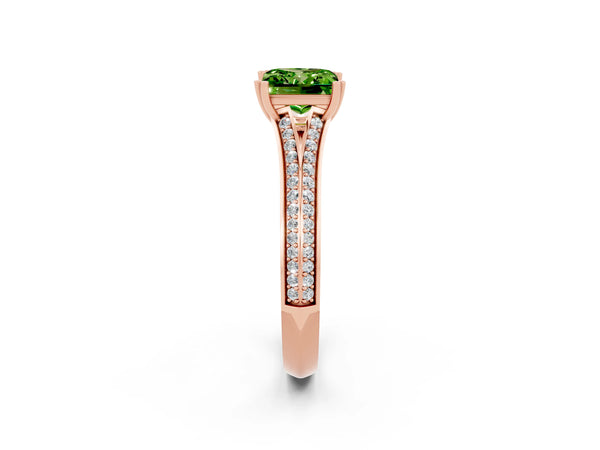 Rose gold Princess Cut Peridot Split Shank Engagement Ring with Pavé Band