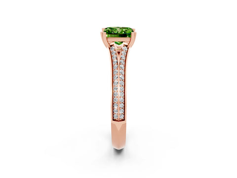 Rose gold Princess Cut Peridot Split Shank Engagement Ring with Pavé Band_2