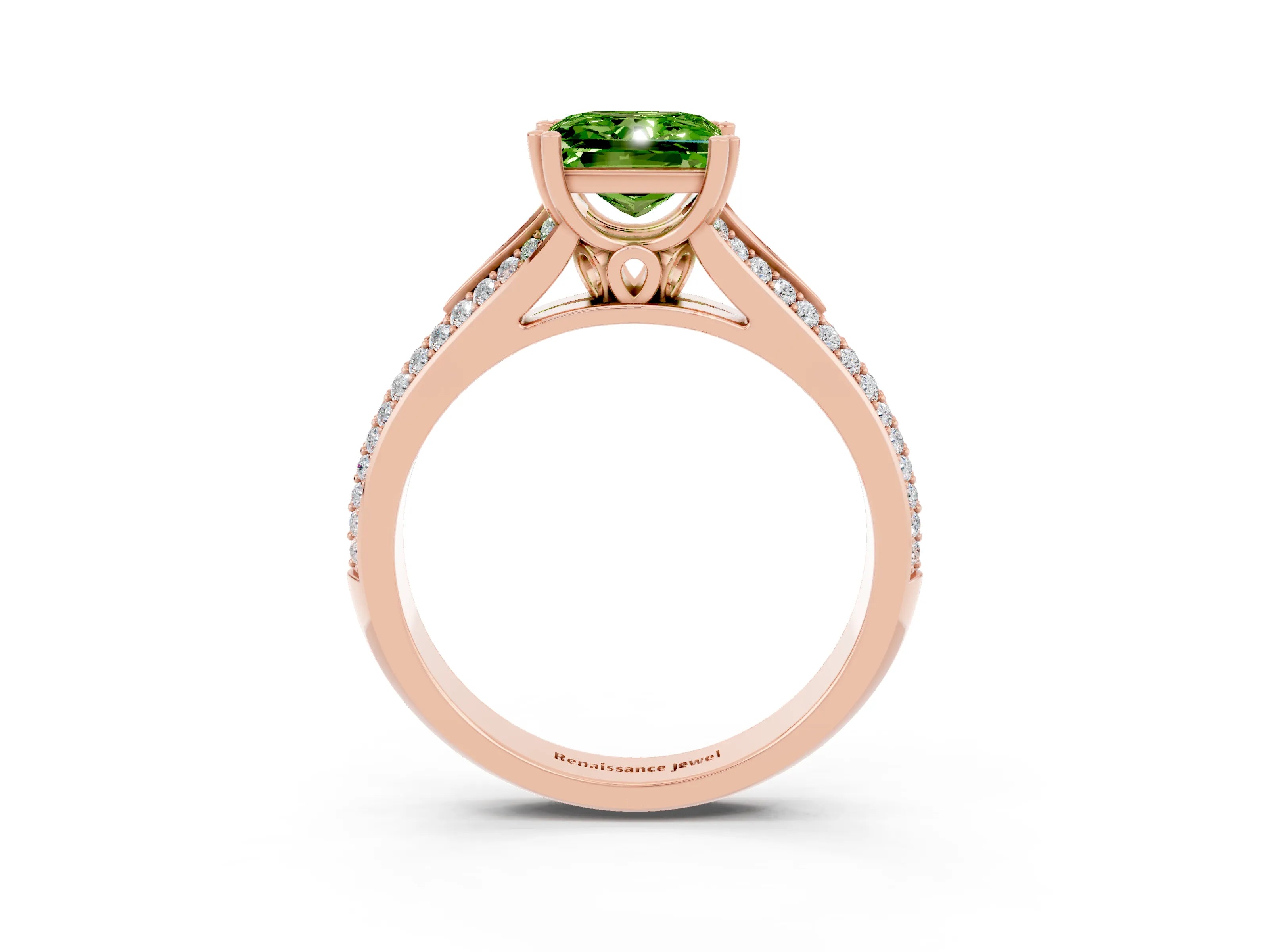 Rose gold Princess Cut Peridot Split Shank Engagement Ring with Pavé Band_3