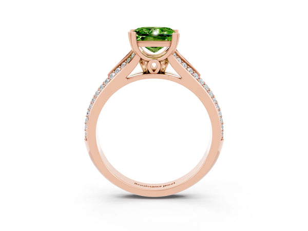 Rose gold Princess Cut Peridot Split Shank Engagement Ring with Pavé Band